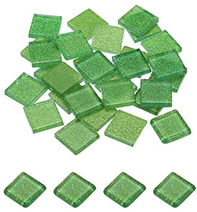 sourcing map Mosaïque Carrelage Tuile Tesselle, Verre Éclat Cristal Vrac Carré Paillettes Carreaux 2 x 2cm pour Maison Décoration, Pack de 25(100g, Fluorescent Vert)