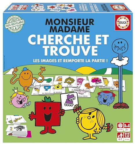 Educa - Les Joueurs doivent Chercher et trouver Les Accessoires, Les Formes et Les Couleurs des Personnages Monsieur Madame. Cherche et Trouve (20009)