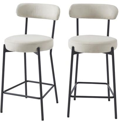BAÏTA Set med 2 NOA barstolar i beige tyg och svarta metallben