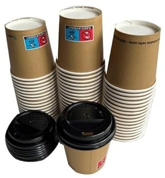 DPdantepellacani OFFERTA 100 PZ BICCHIERE DI CARTA AVANA 4 oz TAZZINA CAFFE' + 100 PZ COPERCHI PER ASPORTO TAZZINE BICCHIERINI ESPRESSO 100 ml / 120 ml