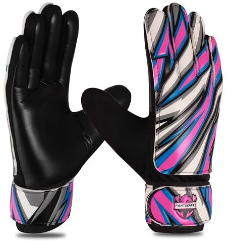 FIGHTSENSE Torwarthandschuhe für Kinder Jugend Jungen,Fußballhandschuhe,Latex Handfläche,Atmungsaktiv,Starker Grip,Doppelter Handgelenkschutz (Rosa, Größe 4 Geeignet für 6-9 Jahre)