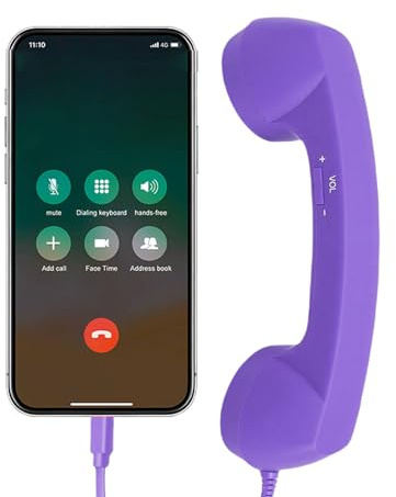 Auricular de Teléfono de 3,5 Mm, Receptor de Teléfono Celular Vintage, Micrófono, Altavoz, con Adaptador de 3,5 Mm a USB C, Auricular Retro para Teléfono Celular (Purple)