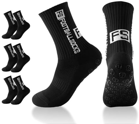 Sykrawki 3 Pares de Calcetines de Fútbol Antideslizantes- Para Hombre y Mujer - Calcetines Deportivos para Fútbol, Running y Entrenamiento (FR/ES, Números, 39, 46, Regular, Regular, 3, negro)