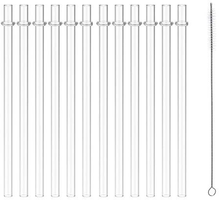 12 Pcs Clear Plastic Straws,11 Inch Extra Long Thick Plastic Straws with Cleaning Brush,Transparent Reusable Replacement Drinking Straw,for 24oz & 40oz Tumblers,Dishwasher Safe(Transparent)
