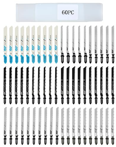 Set 60 Lame per Seghetto Alternativo – Lame T-Shank per Legno, Plastica e Metallo, Lame Seghetto Alternativo Legno, Seghetto per Metallo, Lame Lunghe con Pratico Contenitore per Conservazione
