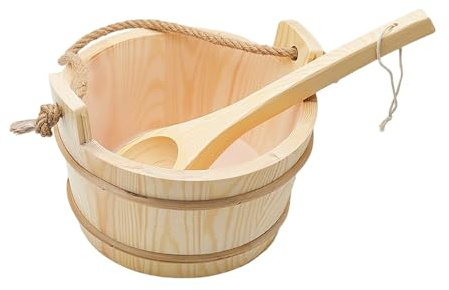 Fonowx Wooden Sauna Barrel and Ladle Bath Bucket Portable for Sauna Room SPA Hotel
