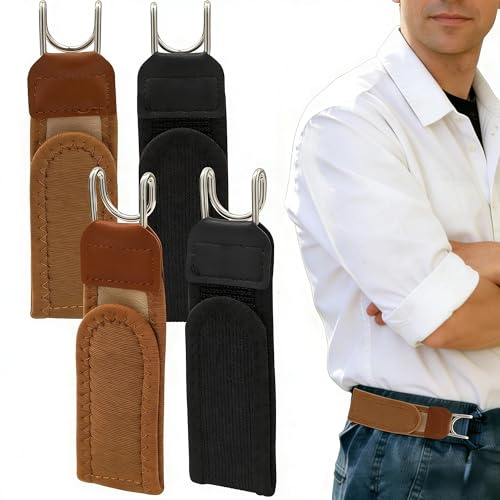 Dreaku No Buckle Belts for Men Women, Metal Hook Buckless Belt, Unisex Elastic Belt Adjustable Invisible Mens Belts Side Waist Belt Loop for Jeans, Work, Casual, Business (2 Black+2 Brown)