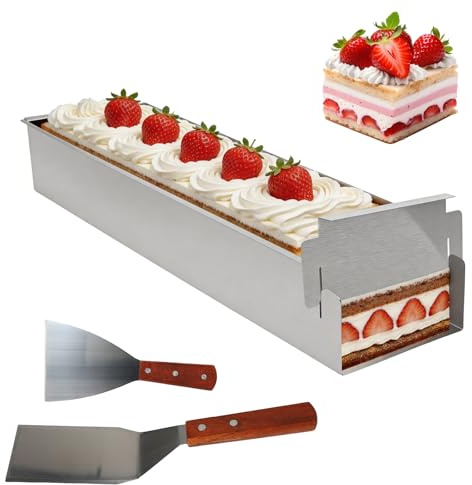 Bakram rektangulär justerbar Tiramisu form, non-stick mousse kakform av aluminiumlegering, bakform med avtagbar sidodel och 2 stekspade för tårtberedning bröd rostat bröd