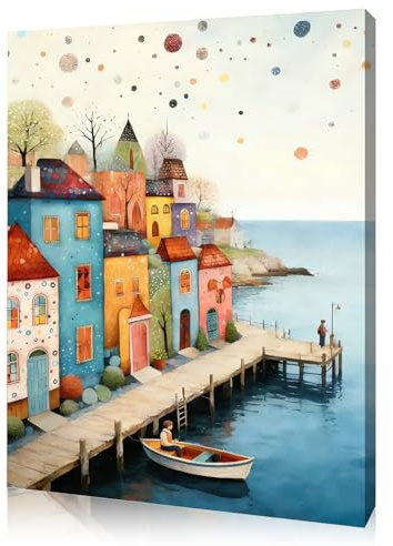 XdealCozyxc 1 Pcs Wall Art, Colourful Canvas Framed Pictures Wall Art for Living Room with Frame and Hanging Hooks for Bedroom Walls 12x16 Inch