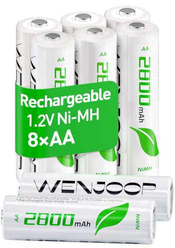 WENJOOP Piles Rechargeables AA HR6, Lot de 8, 2800mAh Haute Capacité, 1,2V NiMH, Jusqu’à 1200 Cycles, pour Manettes de Jeu et Souris sans Fil