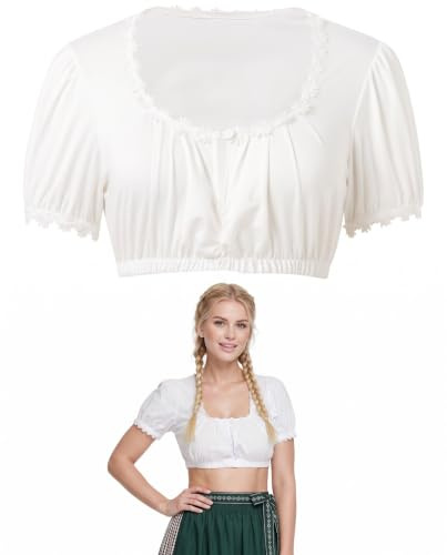 LEPJOS Blouse Bavaroise Femme Dirndl Blanche M (1 Pièce) Manches Courtes, Chemisier de Fête de la Bière, Ourlet Élastique Antidérapant Évite de Glisser