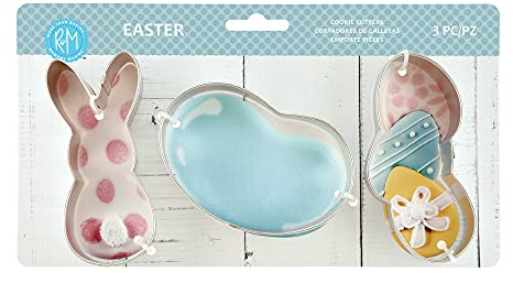 R&M Easter Cookie Cutter Gift Set. Includes Jellybean, Stacked Eggs and Candy Bunny Cookie Cutter. 3-Piece Set, Silver