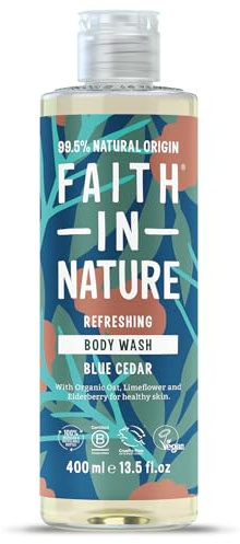 Faith In Nature Natural Blue Cedar Body Wash, Uplifting, Vegan & Cruelty Free, Paraben and SLS Free, For All Hair Type, 400ml, 79860, Pack Of 1