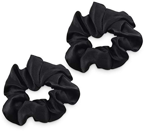 Navaris Elastico per Capelli in Vera Seta 16mm - Set 2x Elastici Scrunchie per Coda Cavallo Chignon Treccia - Fasce Elastiche Pettinature Donna - Nero