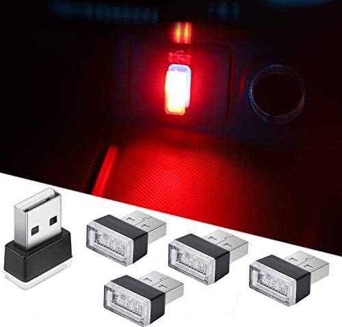 5 Pcs USB Car Ambient Lighting, Car interior lights Kit, Mini LED Light, interior lights 5v USB plug, Atmosphere Lights set（Red）