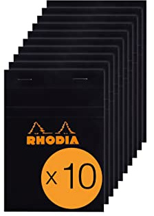 RHODIA 132009C - Bloc-Notes Agrafé N°13 Black - A6 - Petits Carreaux - 80 Feuilles Détachables - Papier Clairefontaine 80G - Couverture en Carte Enduite - Paquet de 10 blocs
