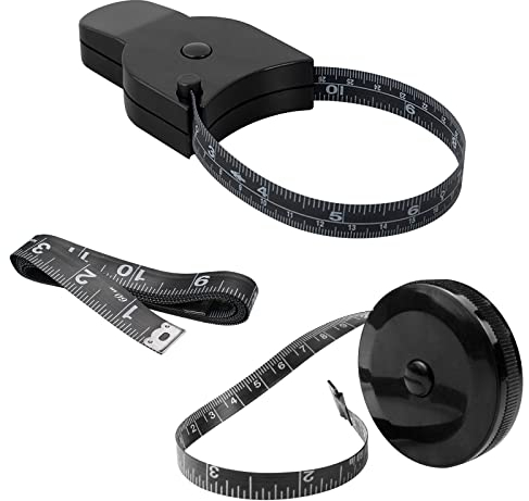 quiodok 3 Pièces 60 Pouces Set de Ruban à Mesurer Corps, Ruban à Mesurer Souple, Comprend Pin de Verrouillage et Bouton Poussoir Ruban à Mesurer Rétracter, Noir