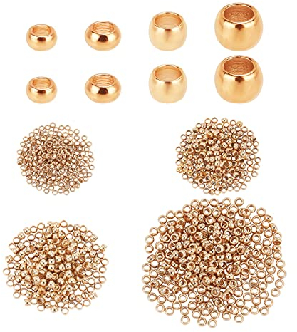 UNICRAFTALE Alrededor de 800 Uds. 4 tamaños Cuentas de Rondelle Doradas Cuentas Espaciadoras de Acero Inoxidable Cuentas Sueltas de Gran Agujero Liso para Hacer Joyas Agujero de 0.8 mm