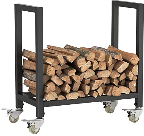 Kaminholzregal, Kaminholzregal, Kaminholzregal, Holzscheitenhalter mit Rädern, Schmiedeeisen Kamin Holz Lagerregal, Kaminholzrahmen, Kaminholzwagen, Metallholz Store für Holzscheite außen oder innen