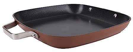 San Ignacio Agros - Sartén Asador Cuadrado de 28 cm - Fabricada en Aluminio Forjado - Interior Quantanium - Recubrimiento Negro - Exterior En Color Terracota - Inducción - Mango Largo de Chapa Lisboa