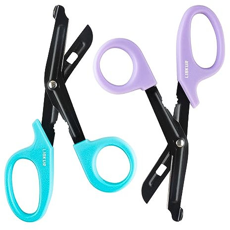 LIBKUR Medical Scissors Trauma Shears for ER Nurse Premium Quality Stainless First Aid Scissors 7.5 Fluoride Coated Non-Stick Blades (Purple Blue)