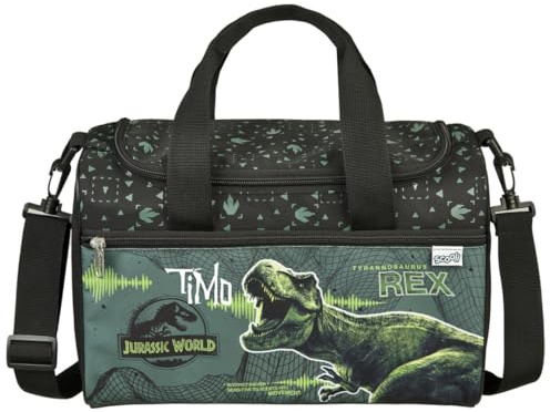 minimutz Dino - Bolsa de deporte para niños, diseño de dinosaurios, verde, 35 x 23 x 16 cm, Patrón de dinosaurio