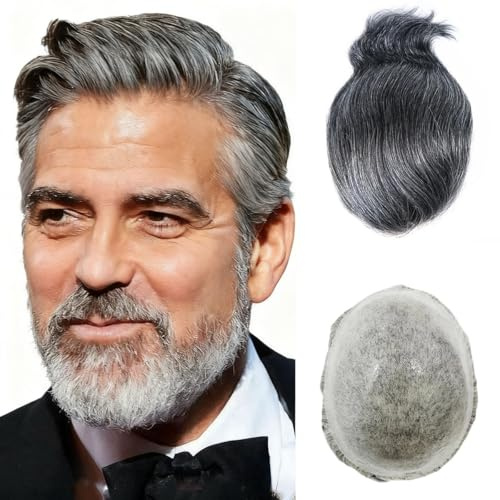 Toupee Cheveux Homme 10 x 8 Système de Rechange Cheveux Humains 0.04mm Pensée Peau Prothèse Cheveux Homme (#1B40 60% Noir + 40% Blanc)