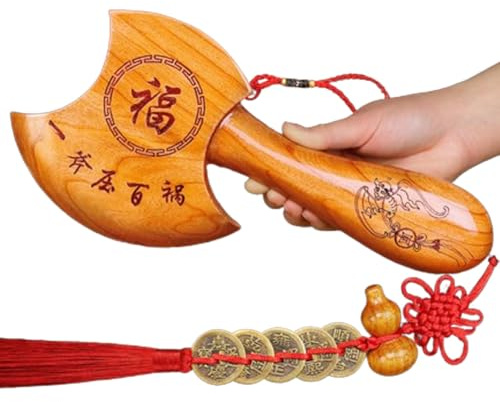 Peach Wood Axe Sword Not Comb【Three Size】Chinese Lucky Feng Shui Good Luck Wall Decor Hanging Modern Mini Axe Sword Pendant Tassel Necklace for Men Women Adults Kids Living Room Office Car Home (S)