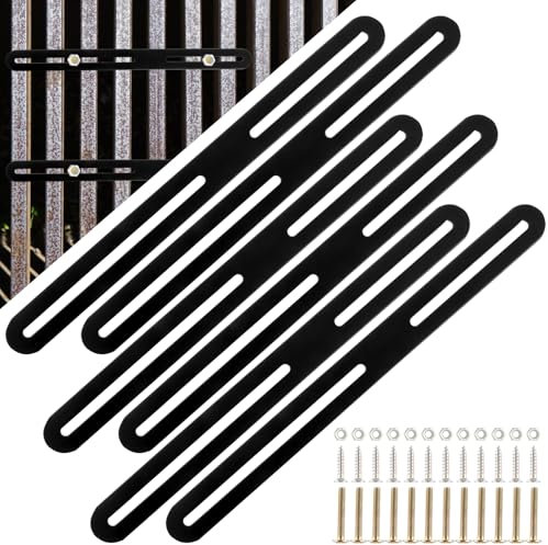 YAYODS Juego de 6 fijaciones para buzón de valla, 280 x 25 x 3 mm, color negro, doble varilla ajustable, conector plano de acero inoxidable con orificio largo para valla, buzón, montaje en valla