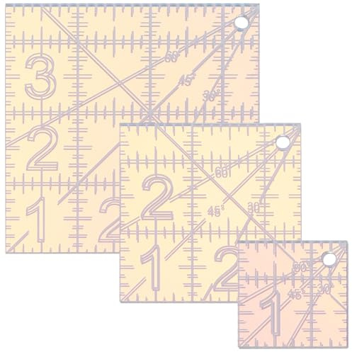 ORIGACH 3 Stück Quilten Lineal Mini Schillernder Patchwork Lineal Acryl Quadrate Nähen Lineale Schneider Lineal für Quilten und Nähe (8.9cm 6.4cm 3.8cm)