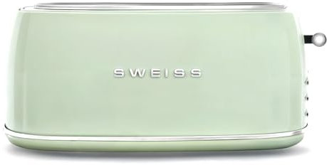 SWEISS Grille Pain Toaster GRV7 vintage, 2 Fentes, 6 Niveaux de puissance, Décongélation, Spécial Baguettes, Rapide et Uniforme, Nettoyage Facile, Tiroir ramasse-miettes, Vert, 1500 W
