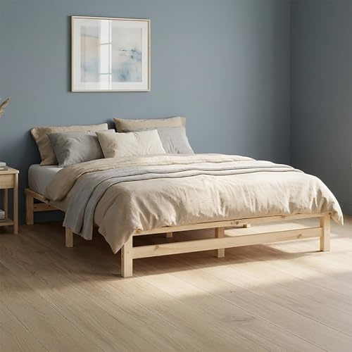 Homestyle4u Lit en palettes 140 x 200 cm avec matelas et sommier à lattes
