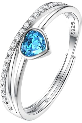 JeweBella 925 Sterling Silver Ring for Women Adjustable Love Heart Birthstone Ring Cubic Zirconia Engagement Wedding Promise Thumb Rings Women Jewellery Gift for Girls Her