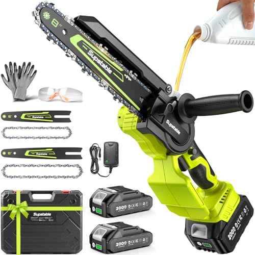 Mini Chainsaw Cordless, 8 Inch & 6 Inch Electric Chainsaw Battery Powered, 1000W Brushless Handheld Power Chain Saw with 2 Batteries, Small Tree Saw for Branch Trimming Wood Cutting