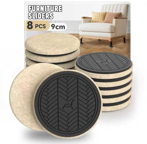 PISAO Redondo Deslizadores de Fieltro para Muebles, Beige 8 Piezas - 9cm