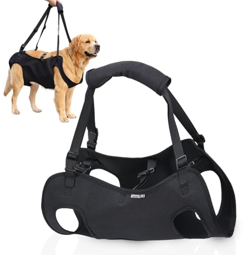 Tmefoy Porteur pour Chien Sling - Harnais de Levage pour Chien, Sac de Transport & Soutien pour Pattes - Harnais pour Chiens Âgés, Arthritiques ou Blessés (L, Noir)