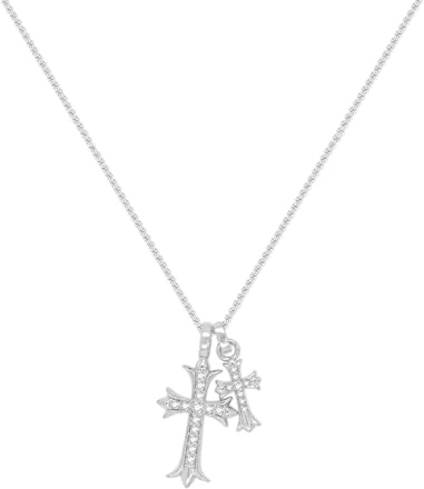AOSWUD Collar de Cruz para Mujer kreuz-Halskette für Damen, Cadena de Oro de 18 Quilates con Colgante de Doble Cruz con Circonitas,Delicado Regalos de Joyería para las Mujeres Niñas (Plata)