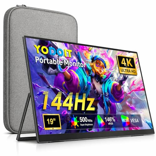 Yodoit 19 4K 144Hz Portable Monitor UHD 3840x2160 IPS Second External Display Laptop Screen Extender | USB-C & HDMI Connectivity, Built-in Speakers, with Smart Cover, for PC, Mac, PS3/4/5, Xbox