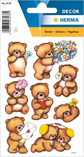 HERMA 3578 Aufkleber Teddybär klein groß, 24 Stück, Tiere Sticker mit süßen Teddy Bären Motiv, Kinder Etiketten für Fotoalbum Tagebuch Poesiealbum Scrapbooking Geburtstag Dekoration Briefe DIY Basteln