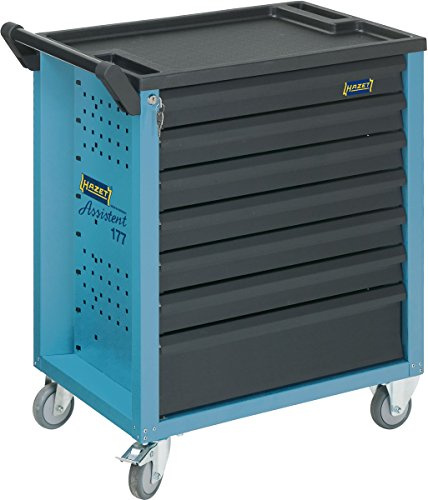 Hazet Werkzeug, Material und Montagewagen 177-7 | 6 flache Schubladen und 1 hohe Schublade | Fadenschutz – schützt die Lager vor Schmutz und Fäden
