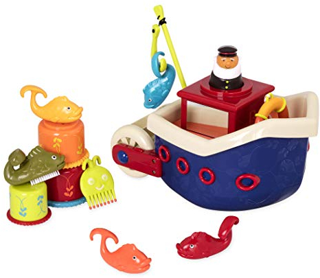B. toys 13 delar badkarsleksak för baby med båt, staplingskopp, fisk, fiskelek, babyleksak, badkar från 1 år