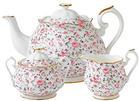 Royal Albert Rosen-Konfetti, 3-teiliges Set (Teekanne, Zucker und Milchkännchen)