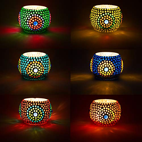 6er Set Orientalisches Mosaik Windlicht Ajan 9 cm groß Bunt | Orientalische Glas Teelichthalter orientalisch | Marokkanische Windlichter aus Glas als Dekoration | 6 Stück