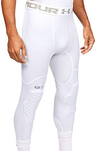 Under Armour Basketball Hex Gepolsterte Strumpfhose Kompressionshose mit Pads für Basketball, Lacrosse, Fußball, Herren, Baskeball Pad Tight, Gameday Armour, Weiß, Adult- Small