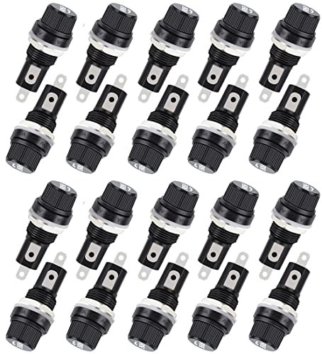 Hyamass 20Pcs Black Fuse Holder with Screw Cap for Fuse Insert, Panel Mounted, AC 250V 10A/125V 15A, for Solar Panel, Solar Controller, Boat Fuse Panel, Radio, Auto Stereo, Relay (5x20mm)