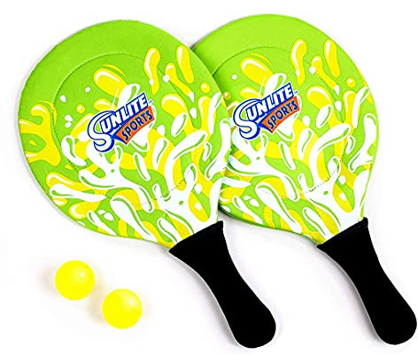 Sunlite Sports Beach Paddle Game Set, 2 Paddles and 2 Balls, Perfect for Backyard Fun or Outdoor or Beach or Lawn, Green