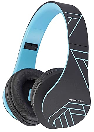 PowerLocus Auriculares Inalámbricos Diadema, Cascos Bluetooth con Micrófono Incorporado, Alta fidelidad Estéreo Plegables Cerrados, Micro SD/TF, FM para Móviles/TV/PC (Azul/Negro)