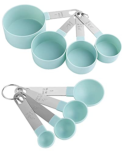 Ensemble 8 Cuillères à Mesurer, Measuring Spoons Set, Measuring Cups, Acier Inoxydable et PP pour Cuisine Cuisson Ingrédients Liquide Et Solide, Blue