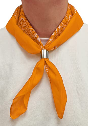 Komonee Tie Neck Ring Loop Clasp Silver Colour With Amber Paisley Bandana Head Scarf Headbands Handkerchief Cowboy Cotton Bib Party Face For Mens Womens Unisex