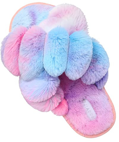 JIASUQI Fur Slides House Slippers for Women Fuzzy Sandals Furry Slides Plush Slippers Soft Flat for Indoor Outdoor Twist Colorful 8-9